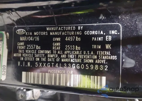 2016 Kia Optima Lx from USA, damaged, VIN 5XXGT4L33GG059832